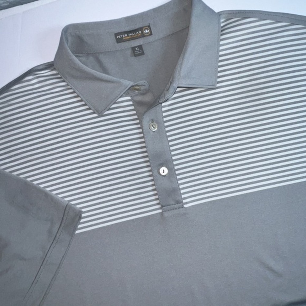 Peter Millar Summer Comfort Polo Shirt Mens Size XL Gray‎ Short Sleeve Golf Logo